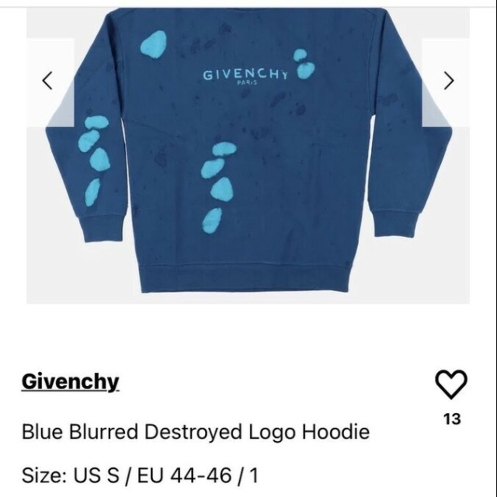 Givenchy Blue Blurred destroyed logo hoodie